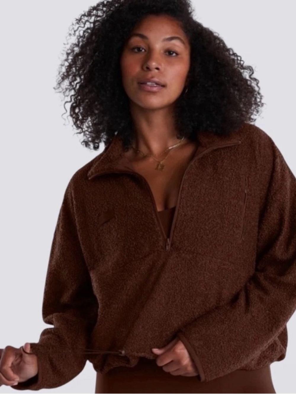 SET Active Sherpa Lightweight fleece half zip pullover jacket -Brown